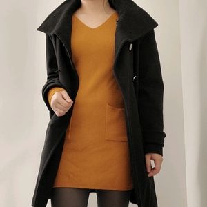 Orange Knit Bodycon Sweater Dress